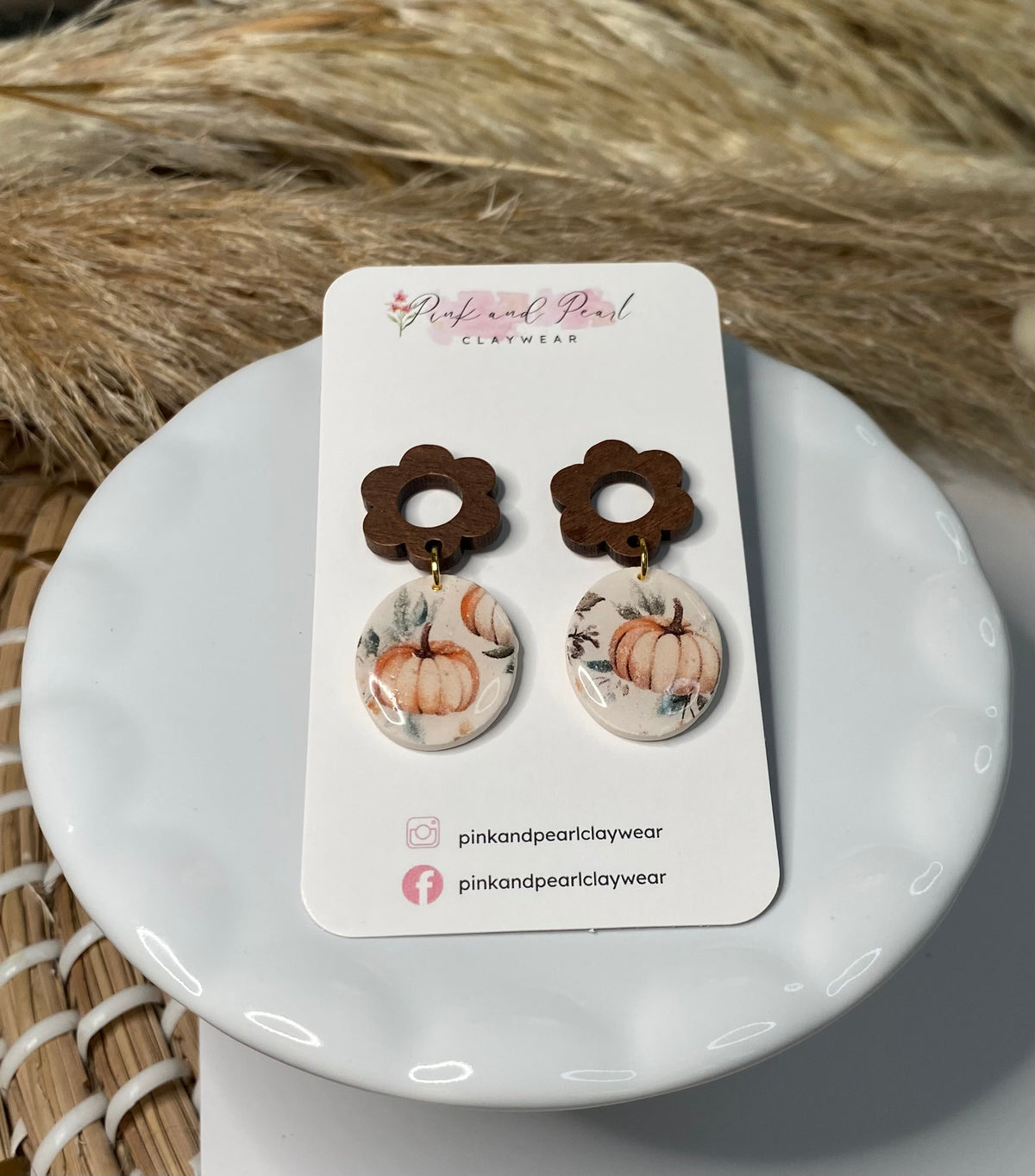 Pumpkin Dangle with Floral Wood Topper