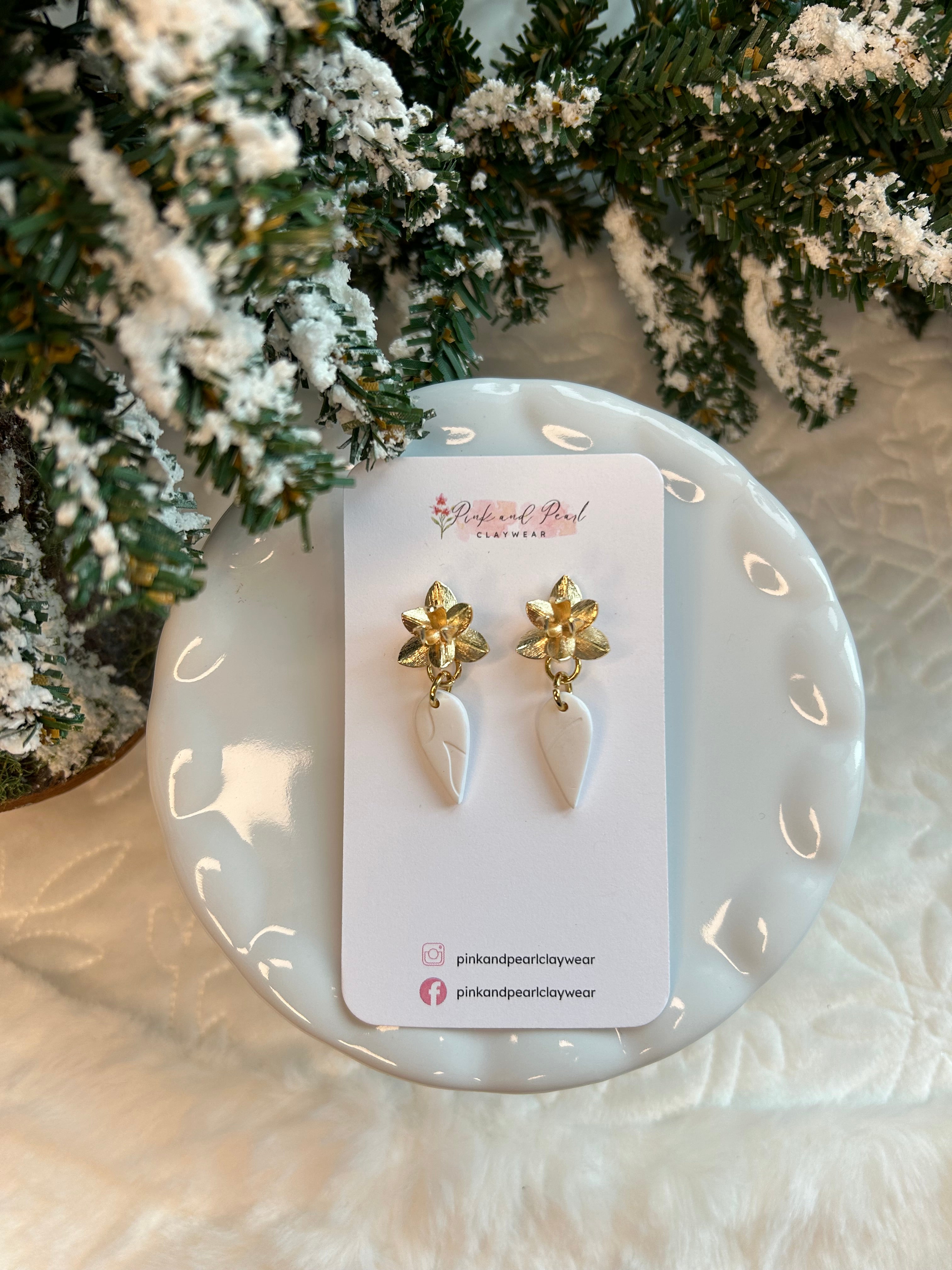 White floral dangles